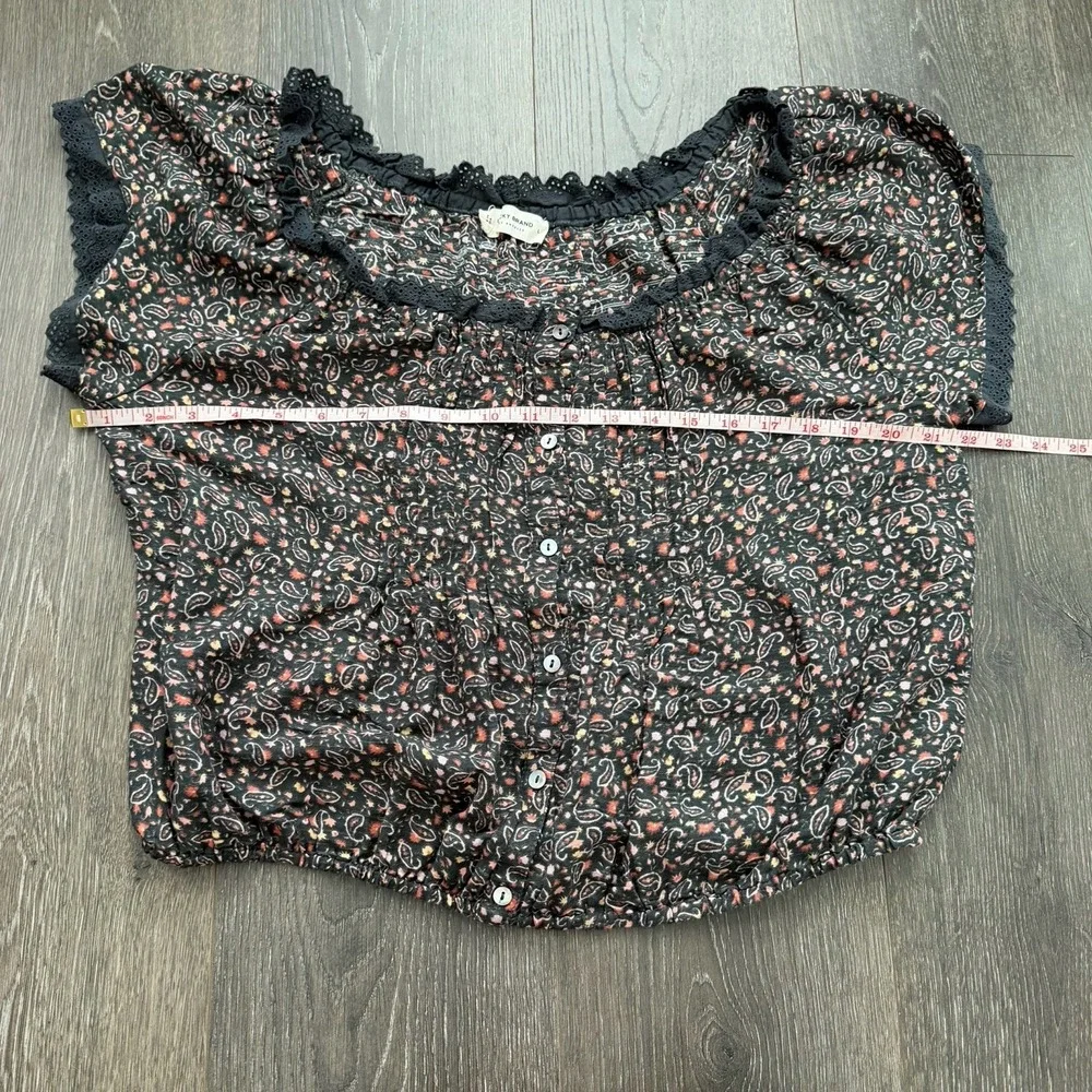 Lucky Brand NWT Cottage Goth L Boho Hippie Floral Front Button Eyelet Trim Top - Picture 6 of 10